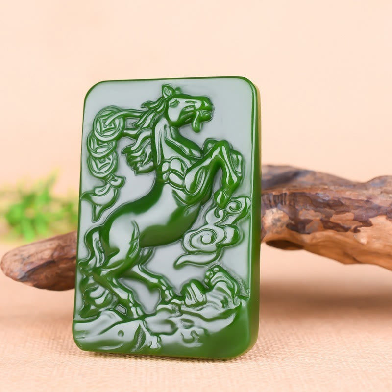 Buddha Stones Year Of The Horse Jade Abundance  Necklace Pendants - image 1