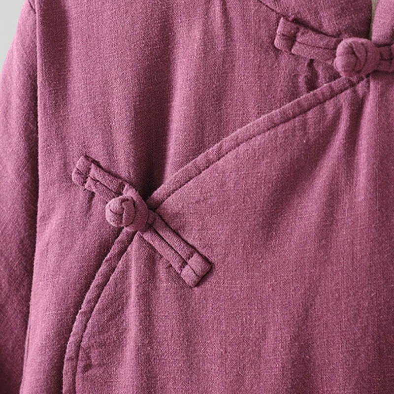 Buddha Stones Winter Frog-button Mid-length Women's Cotton Coat With Pockets - image 28