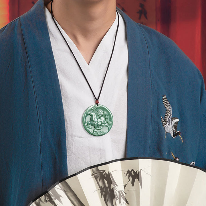 Buddha Stones Year Of The Horse Jade Abundance Luck Necklace Pendants - image 4