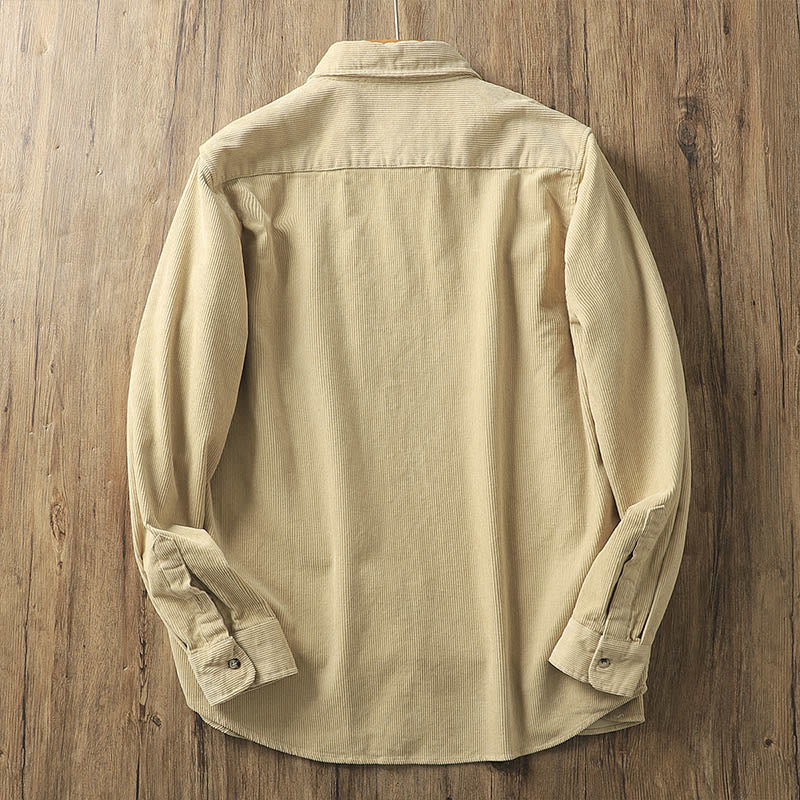 Buddha Stones Lapel Corduroy Solid Color Men's Long Sleeve Cotton Thickened Jacket With Pockets - image 2