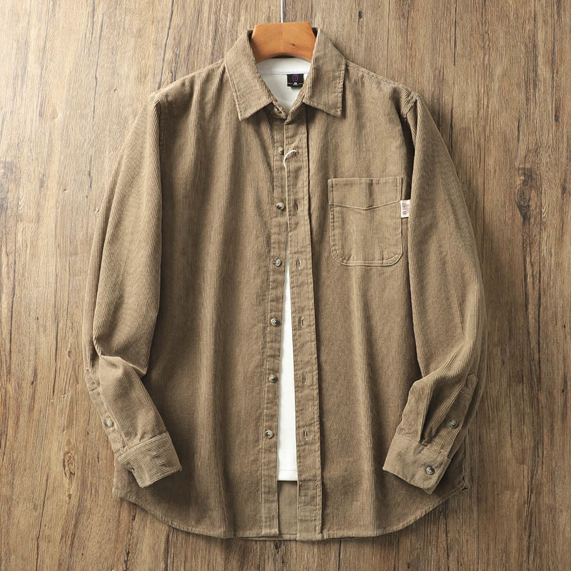 Buddha Stones Lapel Corduroy Solid Color Men's Long Sleeve Cotton Thickened Jacket With Pockets - Peru - US/UK/AU40，EU50 (2XL) - image 0