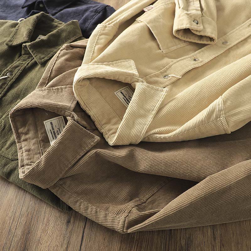 Buddha Stones Lapel Corduroy Solid Color Men's Long Sleeve Cotton Thickened Jacket With Pockets - image 15