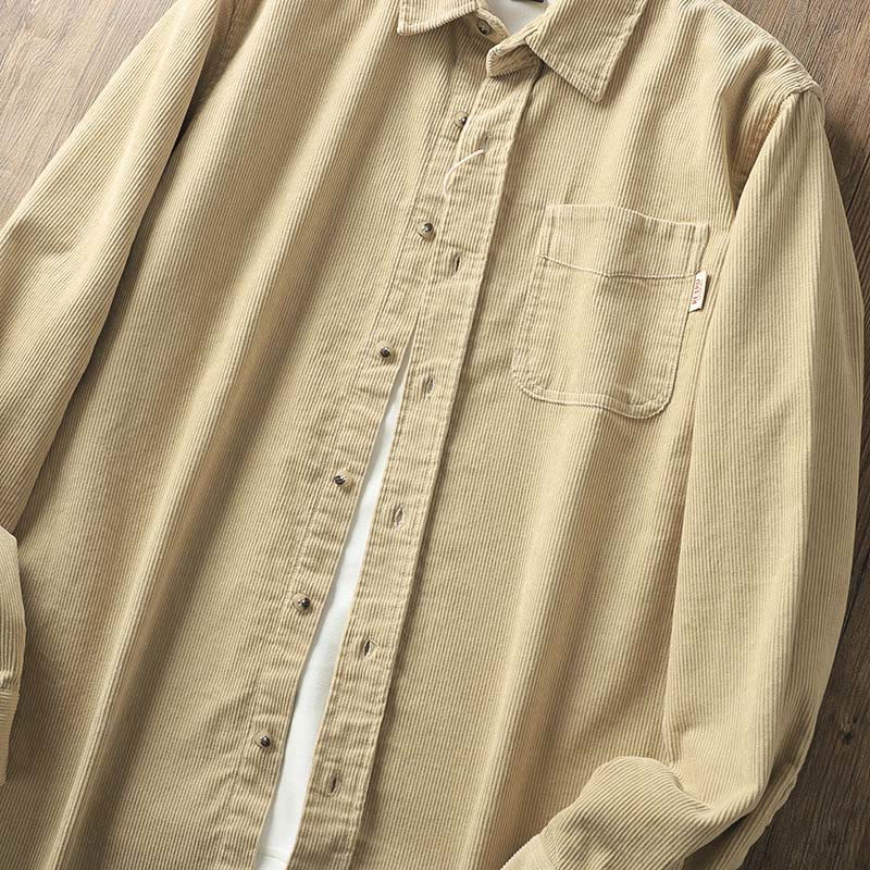 Buddha Stones Lapel Corduroy Solid Color Men's Long Sleeve Cotton Thickened Jacket With Pockets - image 3