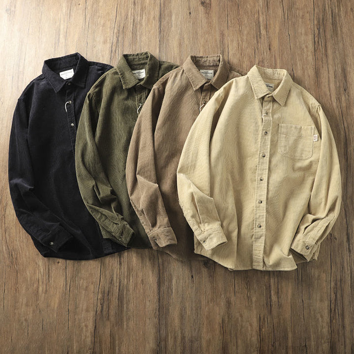 Buddha Stones Lapel Corduroy Solid Color Men's Long Sleeve Cotton Thickened Jacket With Pockets - image 19
