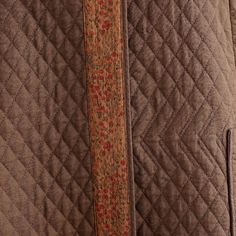 Buddha Stones Diamond Pattern Mid-length Women's Cotton Coat With Pockets - image 18