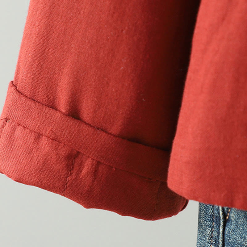 Buddha Stones Winter Solid Flower Long Sleeve Cotton Women's Thermal Jacket - image 6