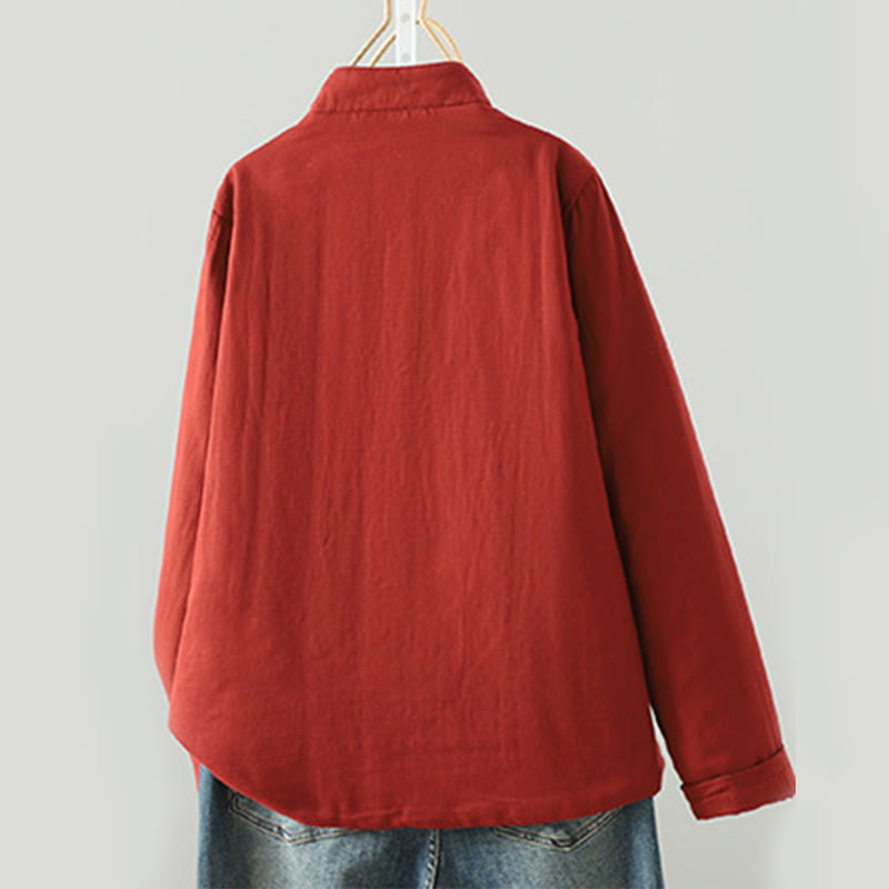 Buddha Stones Winter Solid Flower Long Sleeve Cotton Women's Thermal Jacket - image 1