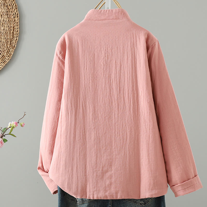 Buddha Stones Winter Solid Flower Long Sleeve Cotton Women's Thermal Jacket - image 8