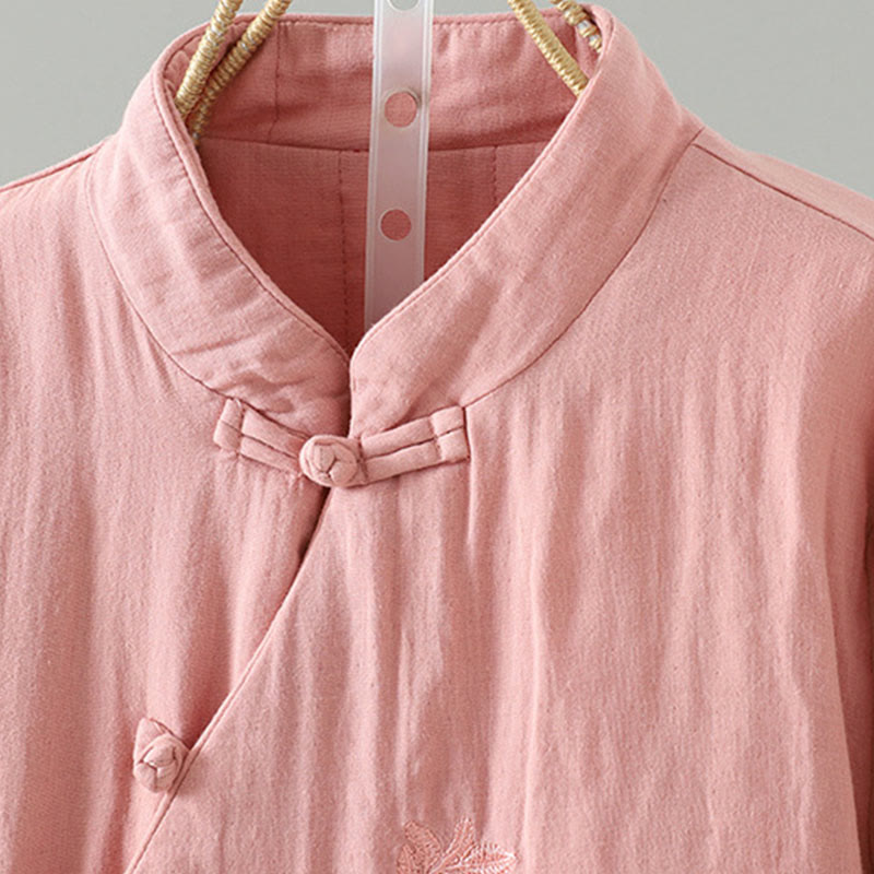 Buddha Stones Winter Solid Flower Long Sleeve Cotton Women's Thermal Jacket - image 9