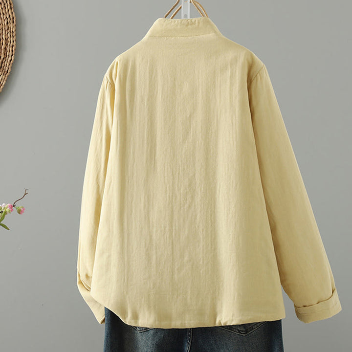 Buddha Stones Winter Solid Flower Long Sleeve Cotton Women's Thermal Jacket - image 20