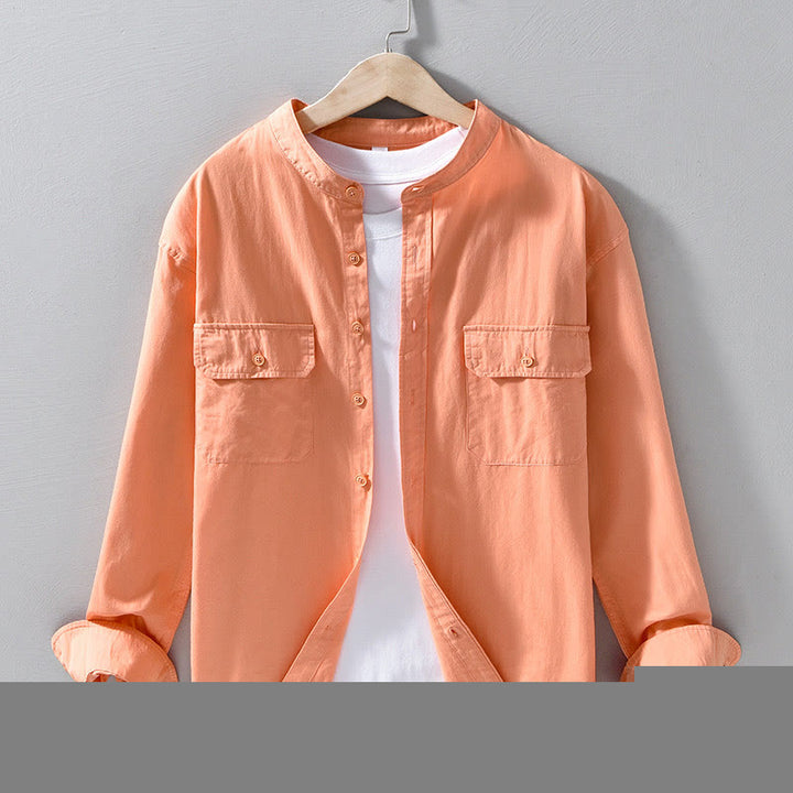 Buddha Stones Crew Neck Solid Color Men's Long Sleeve Cotton Thickened Jacket With Pockets - Coral - US/UK/AU42，EU52 (3XL) - image 15