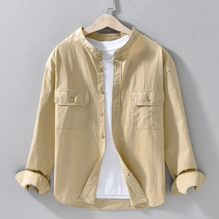 Buddha Stones Crew Neck Solid Color Men's Long Sleeve Cotton Thickened Jacket With Pockets - Wheat - US/UK/AU42，EU52 (3XL) - image 0