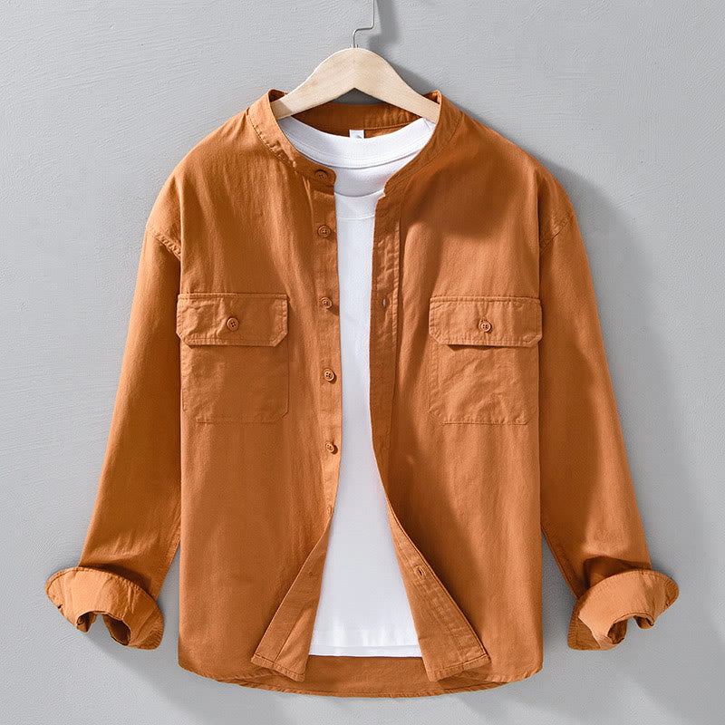 Buddha Stones Crew Neck Solid Color Men's Long Sleeve Cotton Thickened Jacket With Pockets - DarkOrange - US/UK/AU42，EU52 (3XL) - image 11