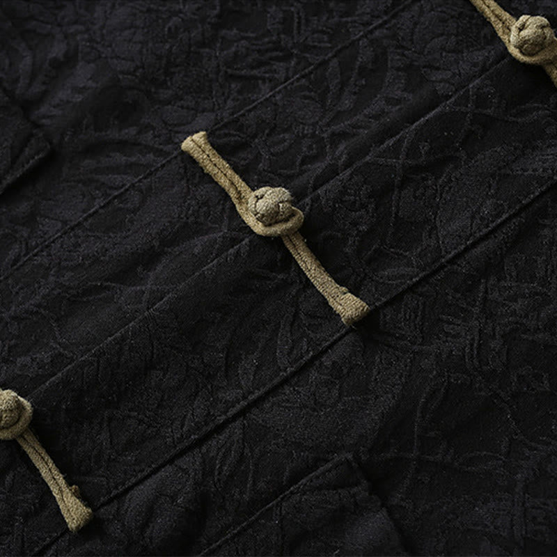 Buddha Stones Spring Jacquard Men's Frog-Button Cotton Long Sleeve Jacket With Pockets - image 6