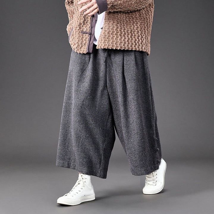 Buddha Stones Winter Chinese Frog-Button Design Corduroy Thermal Men's Wide Leg Pants With Pockets - DimGray - US/UK/AU46，EU56 (5XL) - image 18