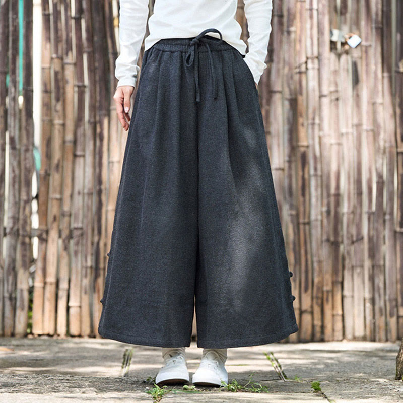 Buddha Stones Winter Chinese Frog-Button Design Corduroy Thermal Men's Wide Leg Pants With Pockets - image 6