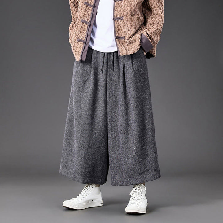 Buddha Stones Winter Chinese Frog-Button Design Corduroy Thermal Men's Wide Leg Pants With Pockets - image 21