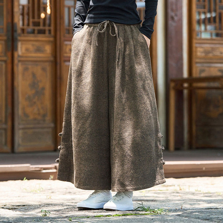 Buddha Stones Winter Chinese Frog-Button Design Corduroy Thermal Men's Wide Leg Pants With Pockets - image 14