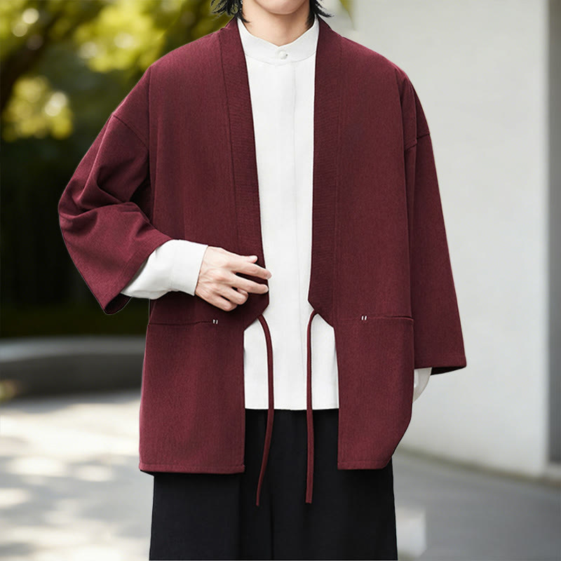 Buddha Stones Fall Solid Color White Men's Long Sleeve Cotton Linen Shirt Corduroy Kimono - image 13