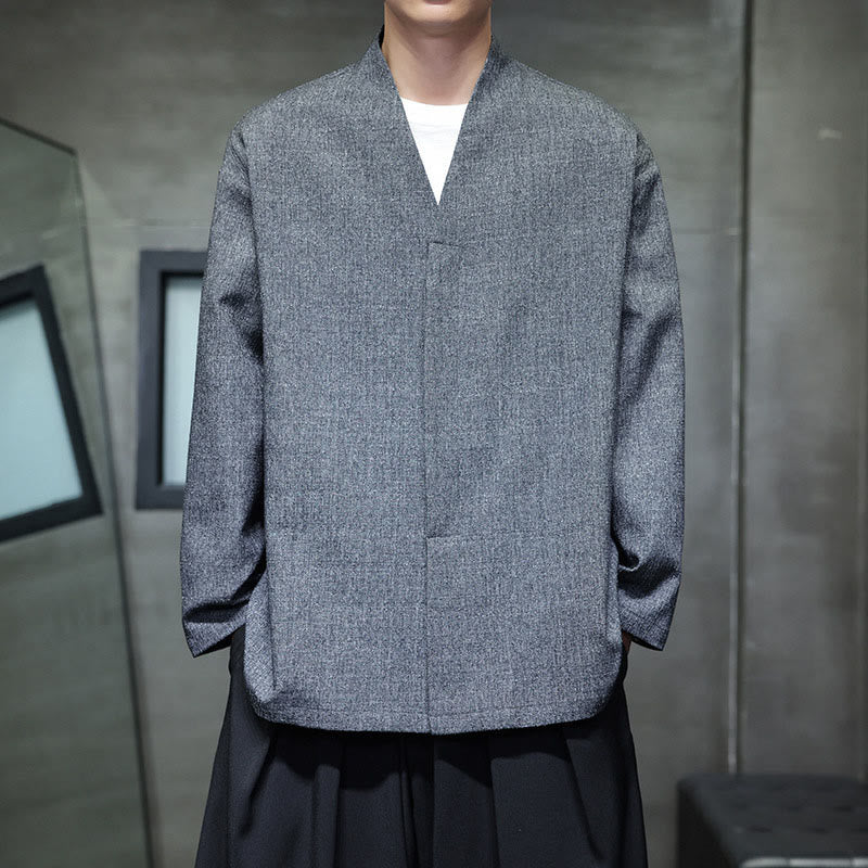 Buddha Stones Spring Fall Solid Color Long Sleeve Men's Jacket - Gray - US/UK/AU46，EU56 (5XL) - image 0