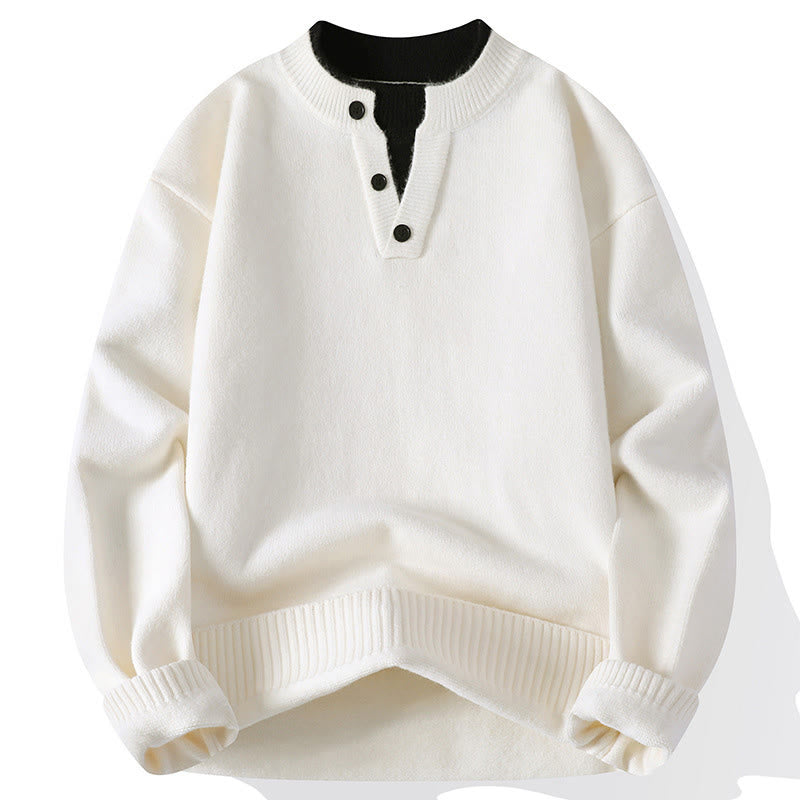 Buddha Stones Winter Buttons Crew Neck Design Warm Men's Long Sleeve Knitted Sweater - White - US/UK/AU44，EU54 (4XL) - image 9
