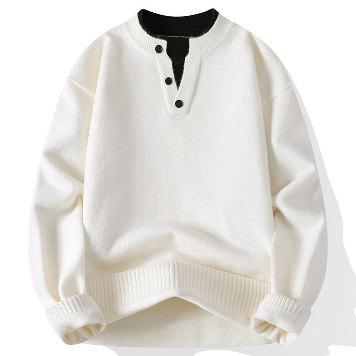 Buddha Stones Winter Buttons Crew Neck Design Warm Men's Long Sleeve Knitted Sweater - White - US/UK/AU44，EU54 (4XL) - image 9