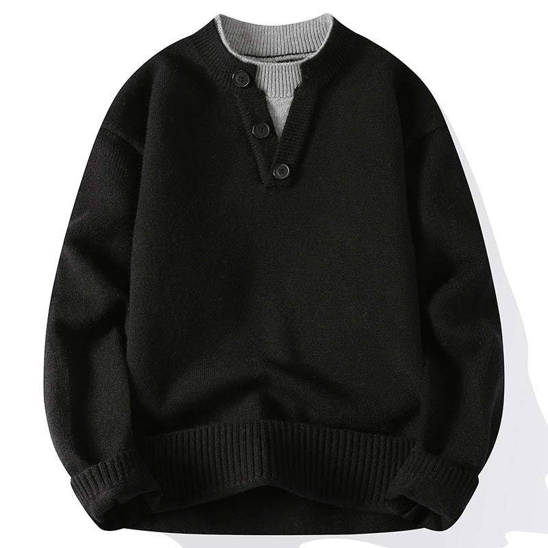 Buddha Stones Winter Buttons Crew Neck Design Warm Men's Long Sleeve Knitted Sweater - Black - US/UK/AU44，EU54 (4XL) - image 10