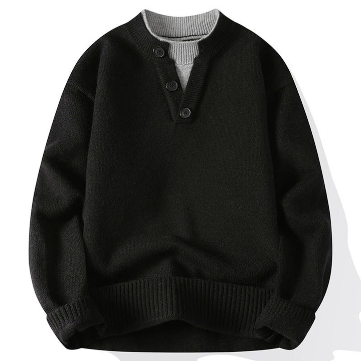 Buddha Stones Winter Buttons Crew Neck Design Warm Men's Long Sleeve Knitted Sweater - Black - US/UK/AU44，EU54 (4XL) - image 10