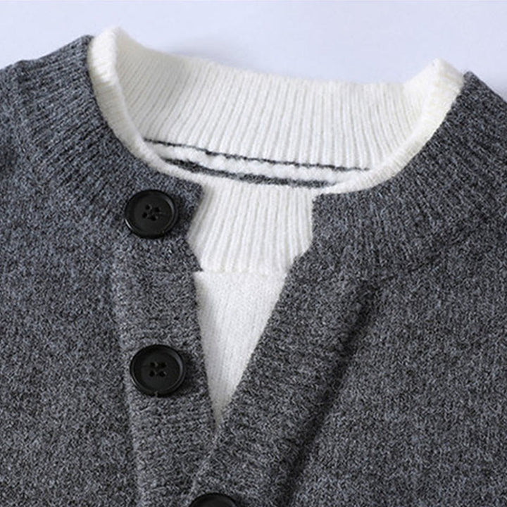 Buddha Stones Winter Buttons Crew Neck Design Warm Men's Long Sleeve Knitted Sweater - image 2