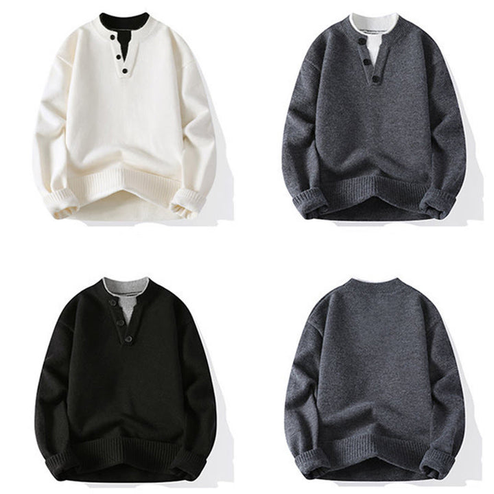 Buddha Stones Winter Buttons Crew Neck Design Warm Men's Long Sleeve Knitted Sweater - image 11