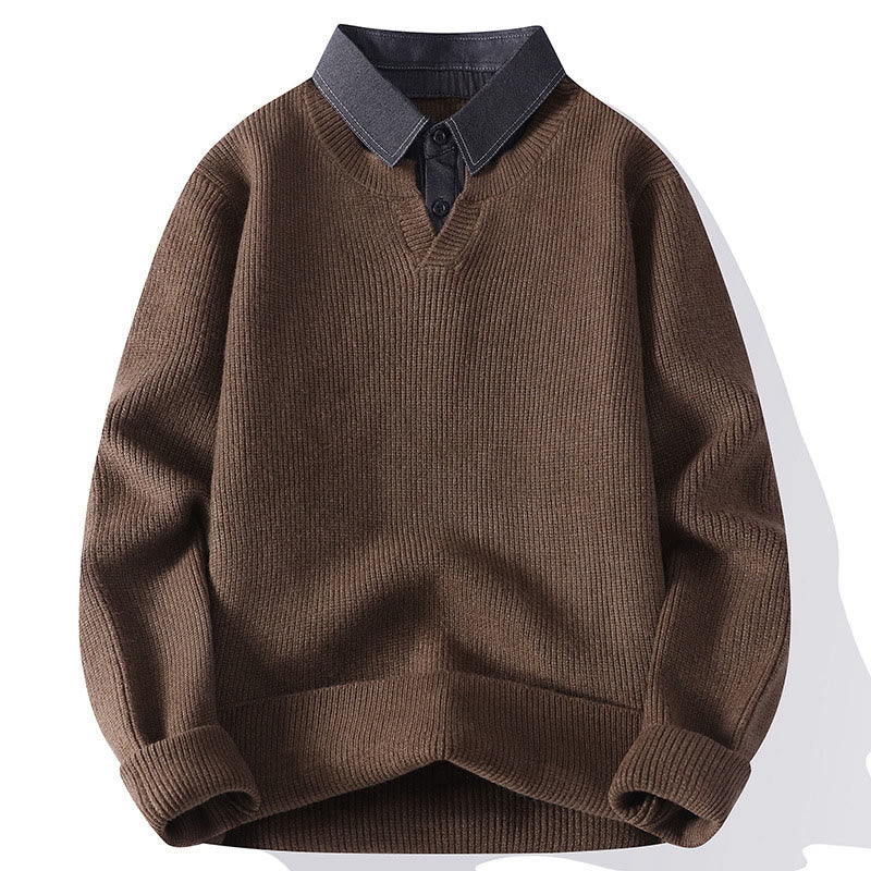 Buddha Stones Winter Black Stand Collar Design Warm Men's Long Sleeve Knitted Sweater - Sienna - US/UK/AU44，EU54 (4XL) - image 7