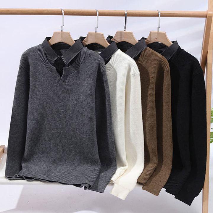 Buddha Stones Winter Black Stand Collar Design Warm Men's Long Sleeve Knitted Sweater - image 1