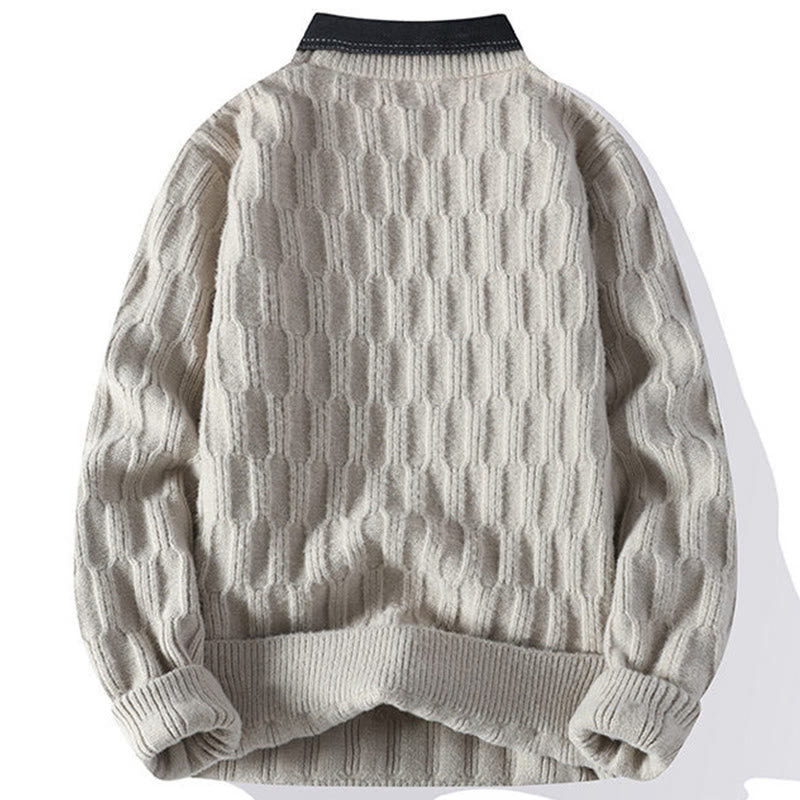 Buddha Stones Winter Black Stand Collar Lines Design Warm Men's Long Sleeve Knitted Sweater - image 1