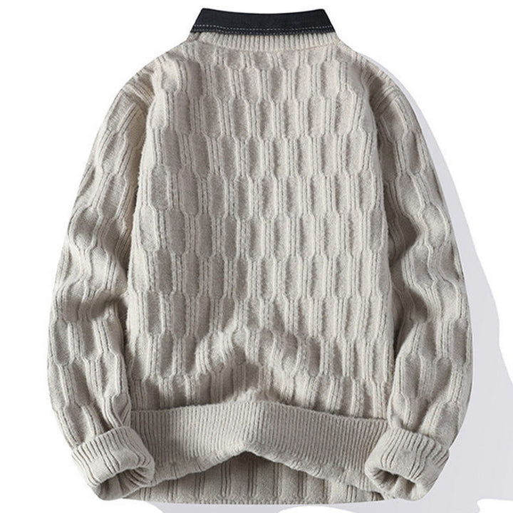 Buddha Stones Winter Black Stand Collar Lines Design Warm Men's Long Sleeve Knitted Sweater - image 1