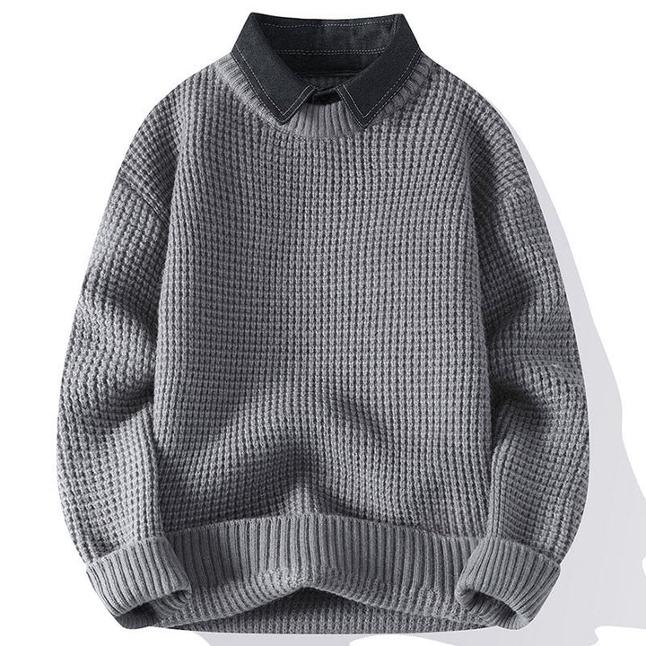 Buddha Stones Winter Black Stand Collar Waffle Pattern Warm Men's Long Sleeve Knitted Sweater - LightGrey - US/UK/AU44，EU54 (4XL) - image 0
