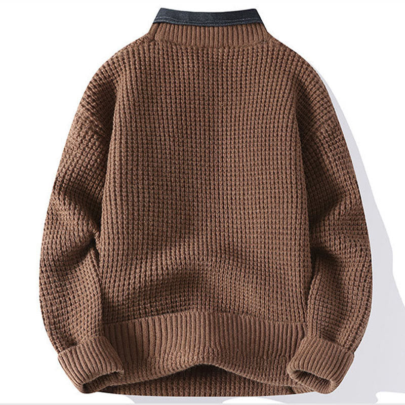 Buddha Stones Winter Black Stand Collar Waffle Pattern Warm Men's Long Sleeve Knitted Sweater - image 4