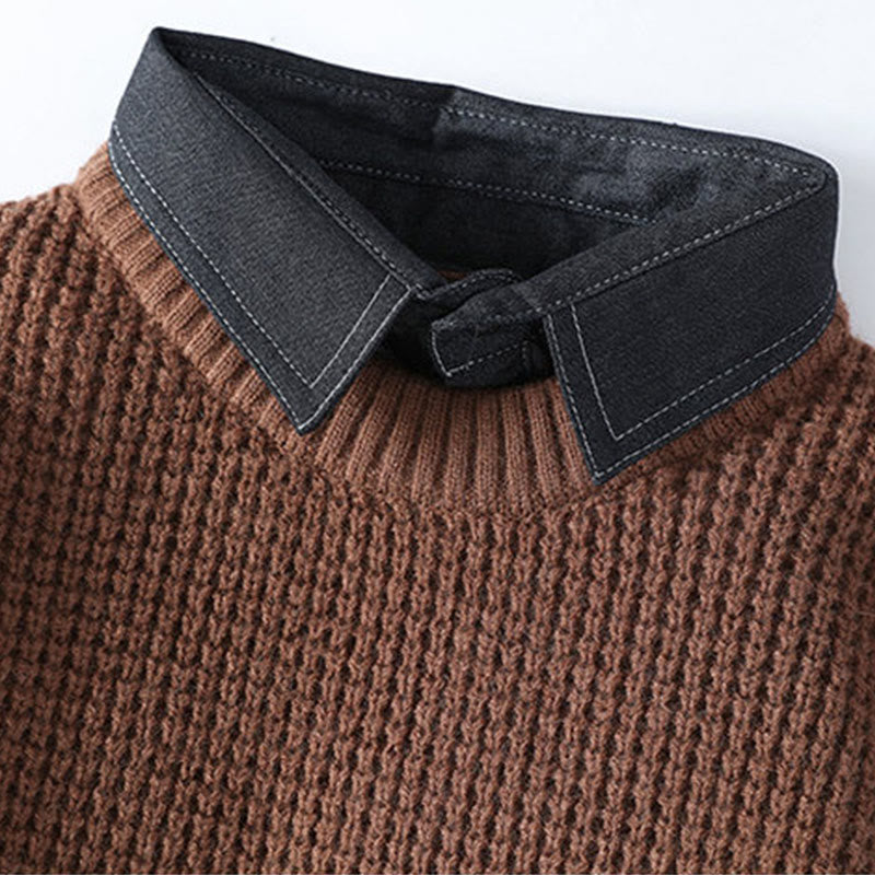 Buddha Stones Winter Black Stand Collar Waffle Pattern Warm Men's Long Sleeve Knitted Sweater - image 6