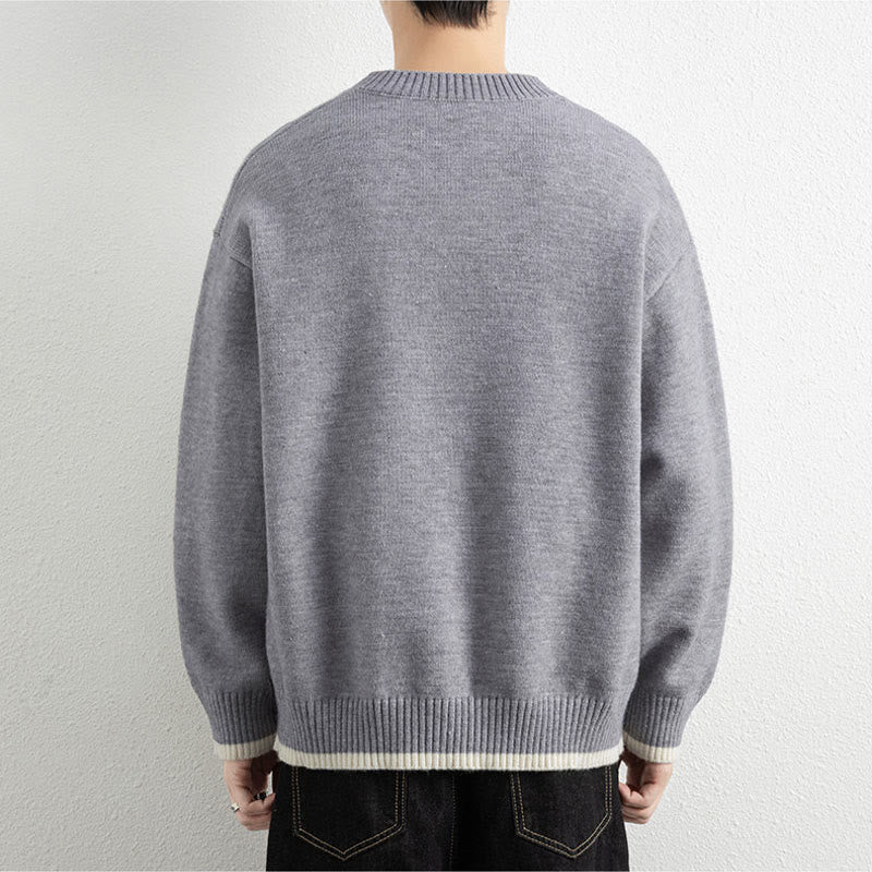 Buddha Stones Winter V-Neck One Button Design Warm Men's Long Sleeve Knitted Sweater - image 3