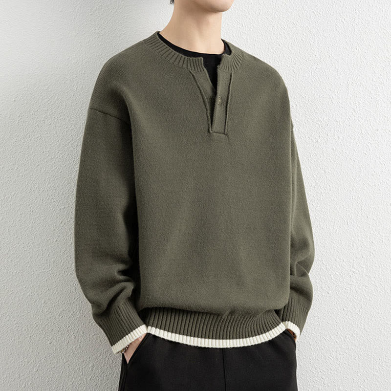 Buddha Stones Winter V-Neck One Button Design Warm Men's Long Sleeve Knitted Sweater - image 25