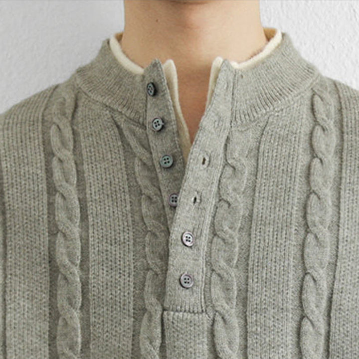 Buddha Stones Winter V-Neck Buttons Twisted Design Warm Men's Long Sleeve Knitted Sweater - image 19