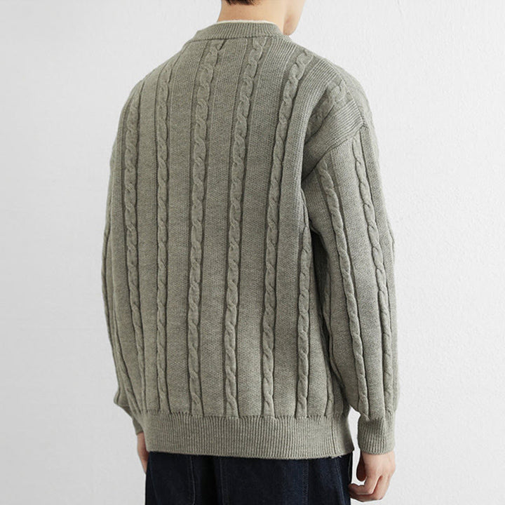 Buddha Stones Winter V-Neck Buttons Twisted Design Warm Men's Long Sleeve Knitted Sweater - image 16