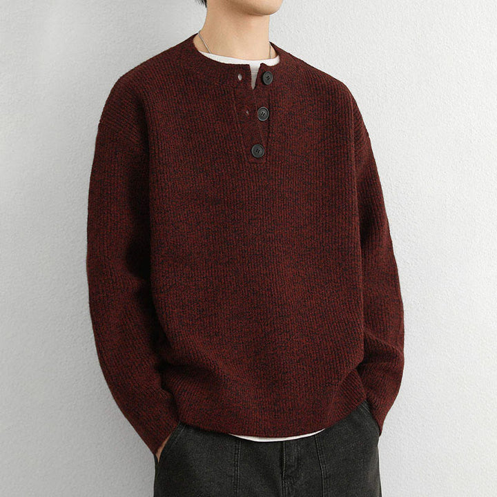 Buddha Stones Winter V-Neck Buttons Ribbed Design Warm Men's Long Sleeve Knitted Sweater - image 13
