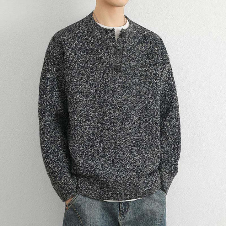 Buddha Stones Winter V-Neck Buttons Ribbed Design Warm Men's Long Sleeve Knitted Sweater - image 19