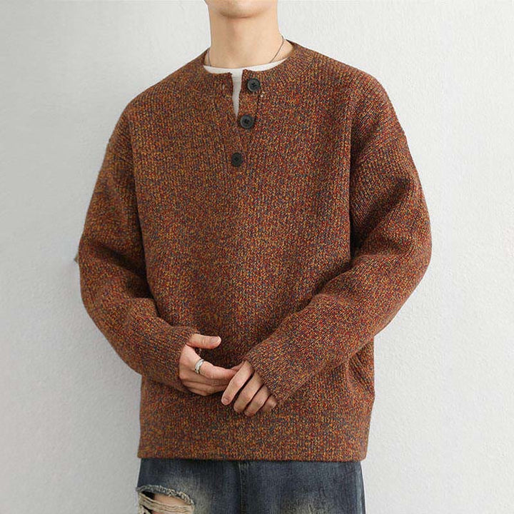 Buddha Stones Winter V-Neck Buttons Ribbed Design Warm Men's Long Sleeve Knitted Sweater - image 2