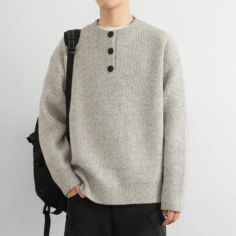 Buddha Stones Winter V-Neck Buttons Ribbed Design Warm Men's Long Sleeve Knitted Sweater - image 10