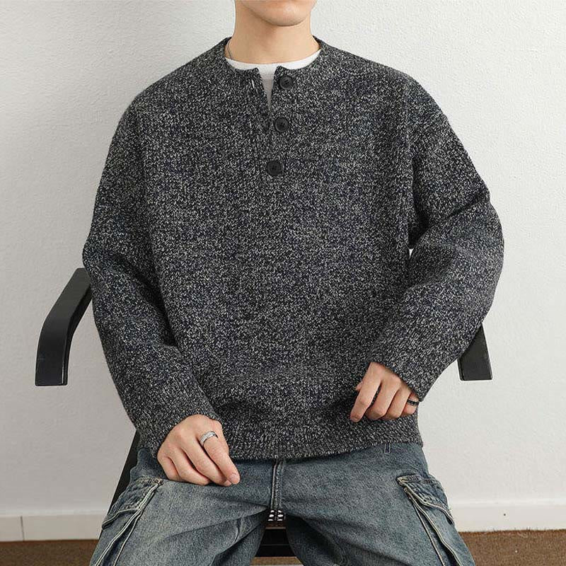 Buddha Stones Winter V-Neck Buttons Ribbed Design Warm Men's Long Sleeve Knitted Sweater - image 23