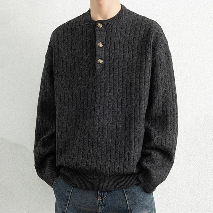 Buddha Stones Winter Crew Neck Three Buttons Twisted Design Warm Men's Long Sleeve Knitted Sweater - image 16