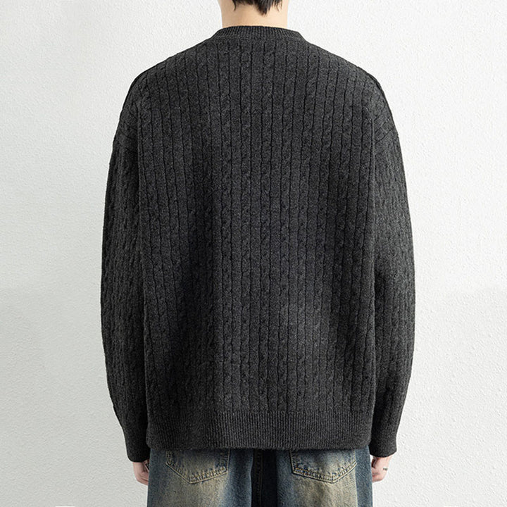 Buddha Stones Winter Crew Neck Three Buttons Twisted Design Warm Men's Long Sleeve Knitted Sweater - image 17