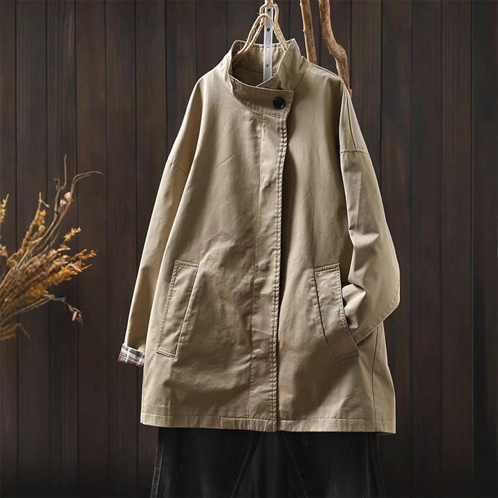 Buddha Stones Fall Buttons Long Sleeve Mid-length Cotton Women's Jacket With Pockets - Wheat - US4-6，UK/AU8-10，EU36-38 (F) - image 2