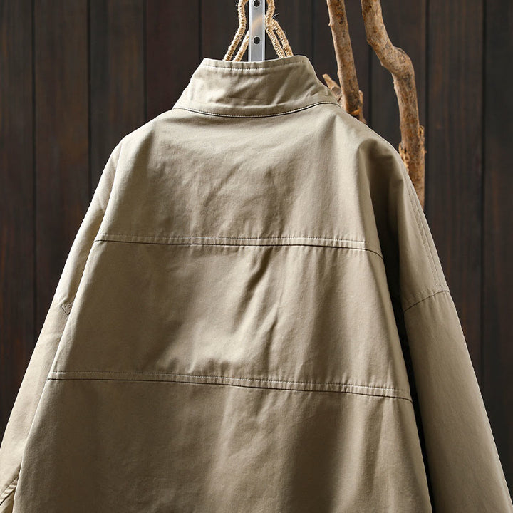 Buddha Stones Fall Buttons Long Sleeve Mid-length Cotton Women's Jacket With Pockets - image 5